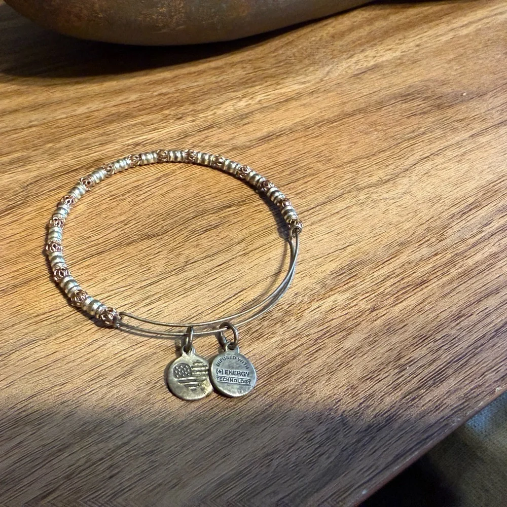 Alex and Ani Rose Gold and Silver Beaded Bracelet with Charms